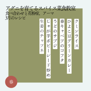 アグニを育てるスパイス菜食教室 3月